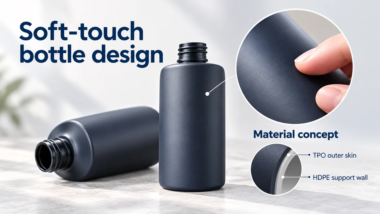 Soft-touch bottle concept with TPO skin and HDPE support wall